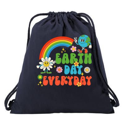 Earth Day Everyday Rainbow Hippie Groovy Save Planet Earth Cute Gift Drawstring Bag