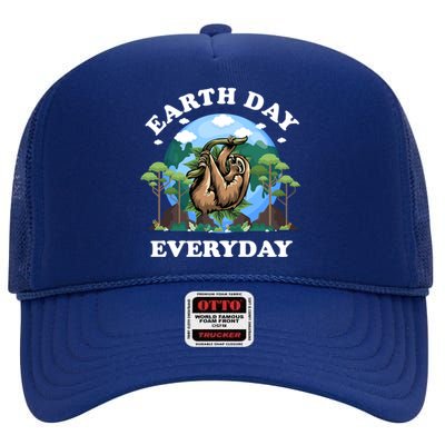 Earth Day Everyday Sloth Peace Love Planet And Animals Funny Gift High Crown Mesh Back Trucker Hat