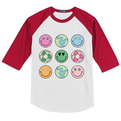 Earth Day Everyday Groovy Face Recycle Save Our Planet Kids Colorblock Raglan Jersey