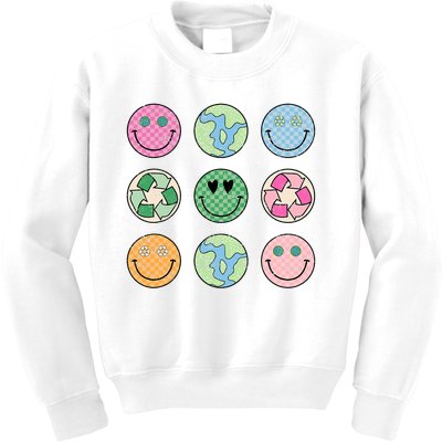 Earth Day Everyday Groovy Face Recycle Save Our Planet Kids Sweatshirt