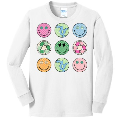 Earth Day Everyday Groovy Face Recycle Save Our Planet Kids Long Sleeve Shirt