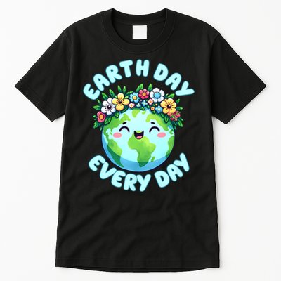 Earth Day Everyday Cute Earth Wearing Flowers Crown (1) Tall T-Shirt