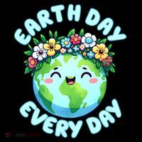 Earth Day Everyday Cute Earth Wearing Flowers Crown (1) Premium T-Shirt