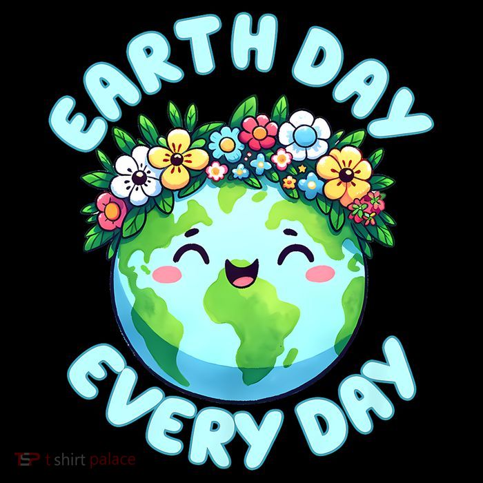 Earth Day Everyday Cute Earth Wearing Flowers Crown (1) Premium T-Shirt