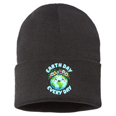 Earth Day Everyday Cute Earth Wearing Flowers Crown (1) Sustainable Knit Beanie