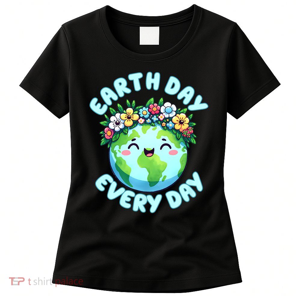 Earth Day Everyday Cute Earth Wearing Flowers Crown (1) Women's T-Shirt