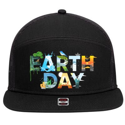 Earth Day Environmental Protection Save Tree & Animals 7 Panel Mesh Trucker Snapback Hat