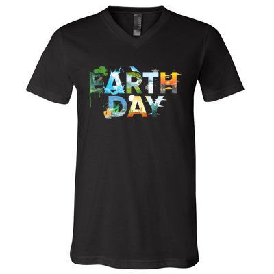 Earth Day Environmental Protection Save Tree & Animals V-Neck T-Shirt