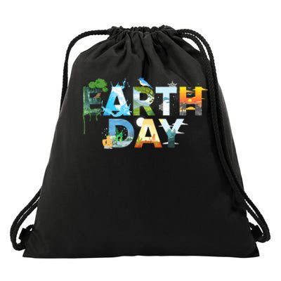 Earth Day Environmental Protection Save Tree & Animals Drawstring Bag