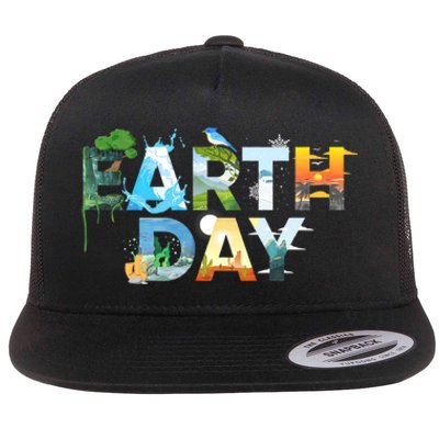 Earth Day Environmental Protection Save Tree & Animals Flat Bill Trucker Hat