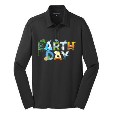 Earth Day Environmental Protection Save Tree & Animals Silk Touch Performance Long Sleeve Polo