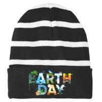 Earth Day Environmental Protection Save Tree & Animals Striped Beanie with Solid Band