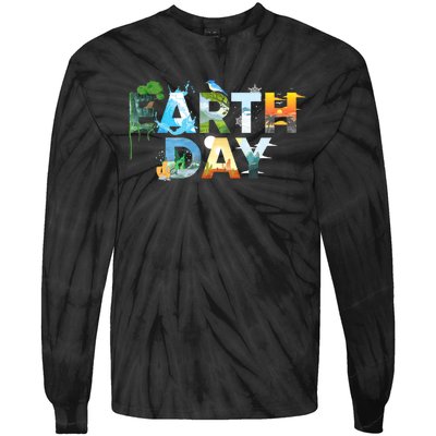 Earth Day Environmental Protection Save Tree & Animals Tie-Dye Long Sleeve Shirt