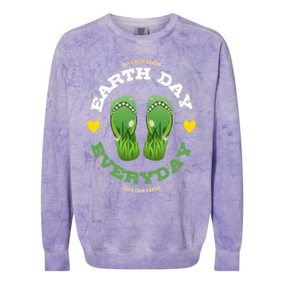 Earth Day Everyday Love Our Earth Green Flip Flop Gift Colorblast Crewneck Sweatshirt