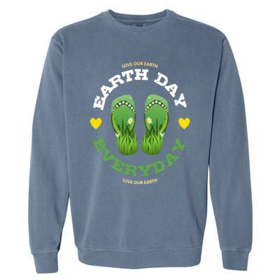 Earth Day Everyday Love Our Earth Green Flip Flop Gift Garment-Dyed Sweatshirt