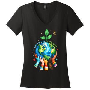 Earth Day Everyday 2024 Funny Earth Day Protect Environment Save The Planet Women's V-Neck T-Shirt