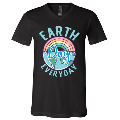 Earth Day Everyday Rainbow Heart Teacher V-Neck T-Shirt