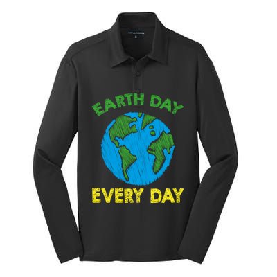 Earth Day Everyday Save Planet Nature Love Environtal Cute Gift Silk Touch Performance Long Sleeve Polo