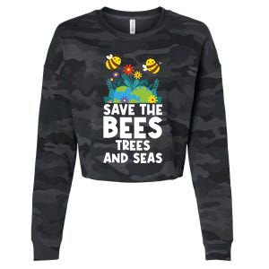 Earth Day Environtal Save The Bees Trees And Seas Gift Cropped Pullover Crew