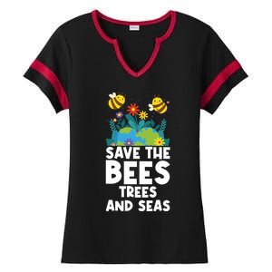 Earth Day Environtal Save The Bees Trees And Seas Gift Ladies Halftime Notch Neck Tee