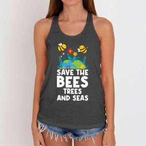 Earth Day Environtal Save The Bees Trees And Seas Gift Women's Knotted Racerback Tank