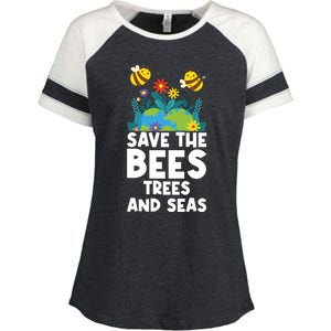 Earth Day Environtal Save The Bees Trees And Seas Gift Enza Ladies Jersey Colorblock Tee