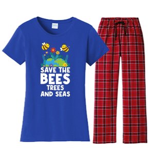 Earth Day Environtal Save The Bees Trees And Seas Gift Women's Flannel Pajama Set