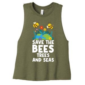 Earth Day Environtal Save The Bees Trees And Seas Gift Women's Racerback Cropped Tank