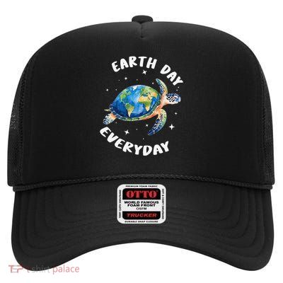Earth Day Everyday Cute Girl Turtle Save The Planet High Crown Mesh Back Trucker Hat