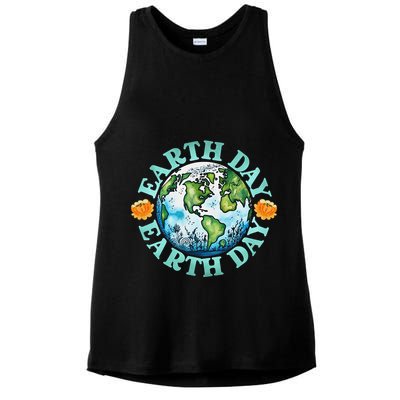 Earth Day Every Day Rainbow Globe Save The Planet Ladies PosiCharge Tri-Blend Wicking Tank
