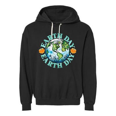 Earth Day Every Day Rainbow Globe Save The Planet Garment-Dyed Fleece Hoodie