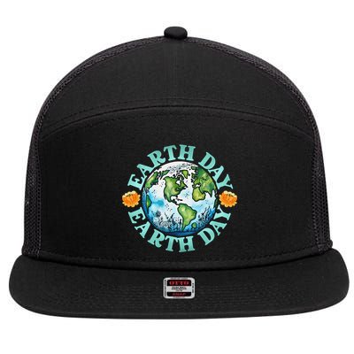 Earth Day Every Day Rainbow Globe Save The Planet 7 Panel Mesh Trucker Snapback Hat