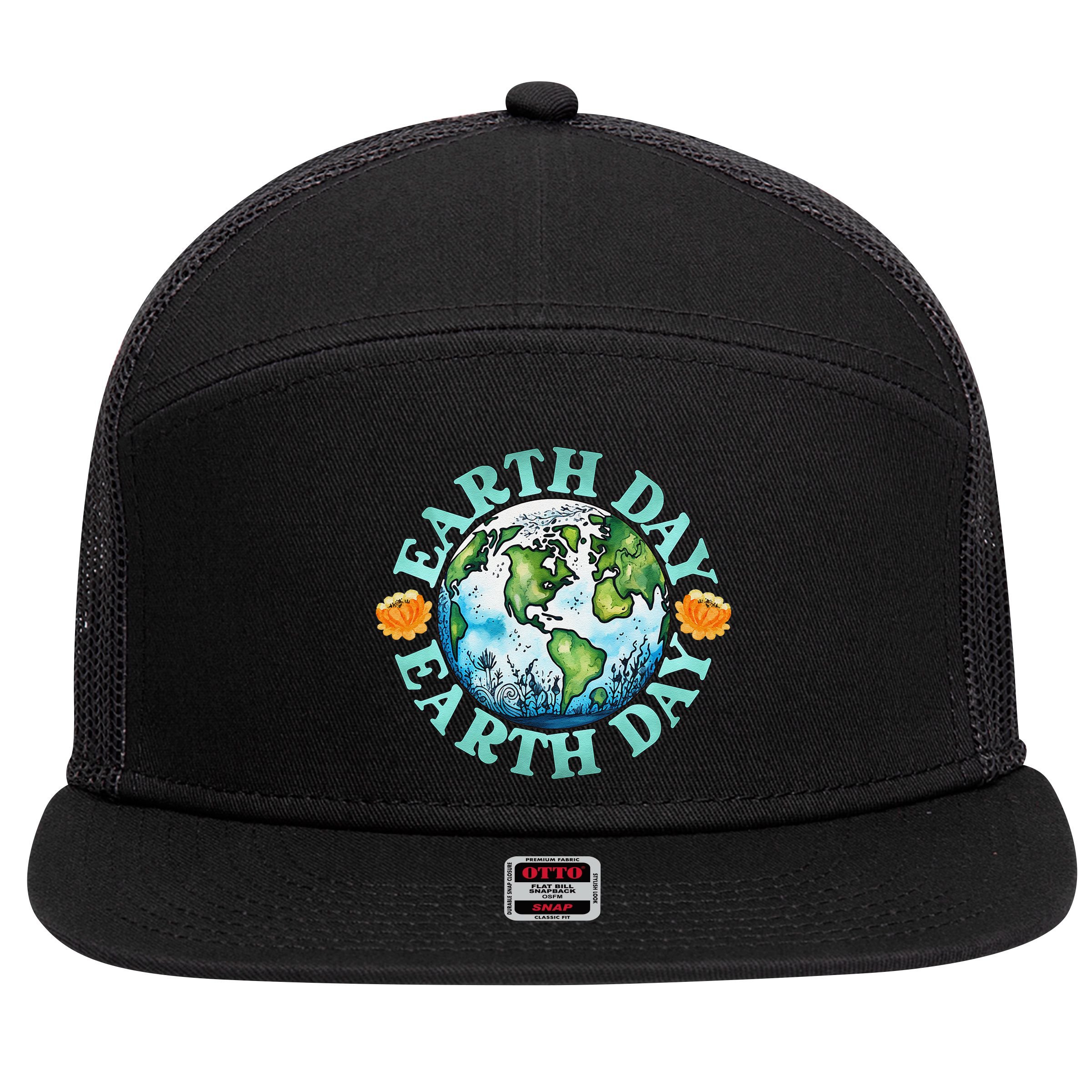 Earth Day Every Day Rainbow Globe Save The Planet 7 Panel Mesh Trucker Snapback Hat