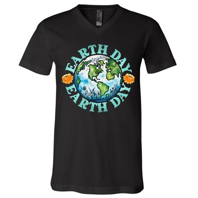 Earth Day Every Day Rainbow Globe Save The Planet V-Neck T-Shirt
