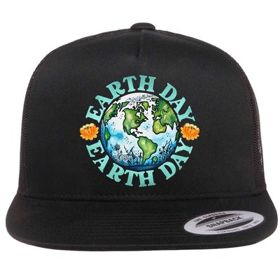 Earth Day Every Day Rainbow Globe Save The Planet Flatbill Hat