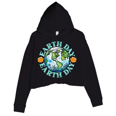 Earth Day Every Day Rainbow Globe Save The Planet Crop Fleece Hoodie