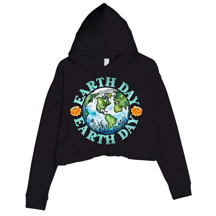 Earth Day Every Day Rainbow Globe Save The Planet Crop Fleece Hoodie