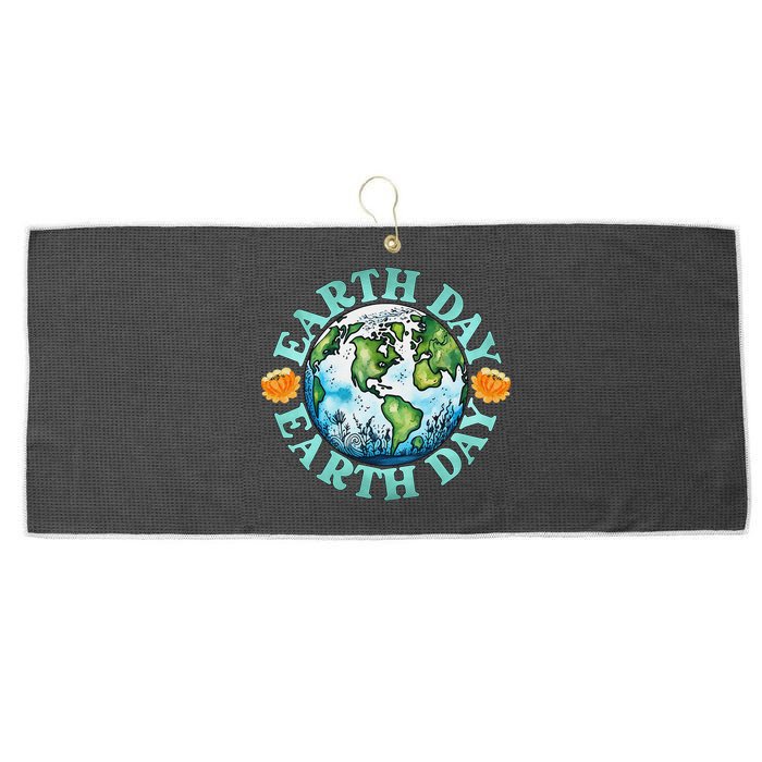 Earth Day Every Day Rainbow Globe Save The Planet Large Microfiber Waffle Golf Towel