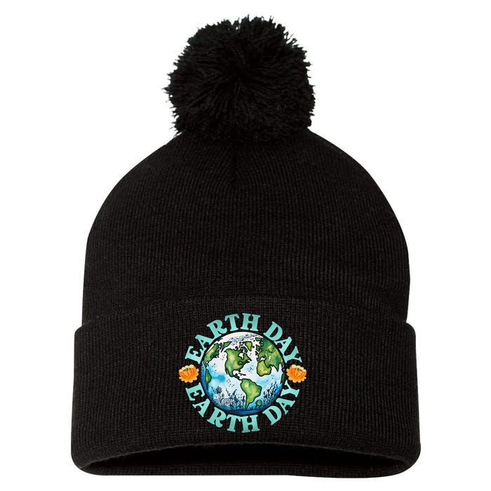 Earth Day Every Day Rainbow Globe Save The Planet Pom Pom 12in Knit Beanie