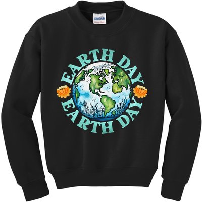 Earth Day Every Day Rainbow Globe Save The Planet Kids Sweatshirt