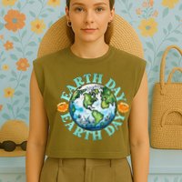 Earth Day Every Day Rainbow Globe Save The Planet Garment-Dyed Women's Muscle Tee