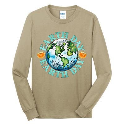 Earth Day Every Day Rainbow Globe Save The Planet Tall Long Sleeve T-Shirt
