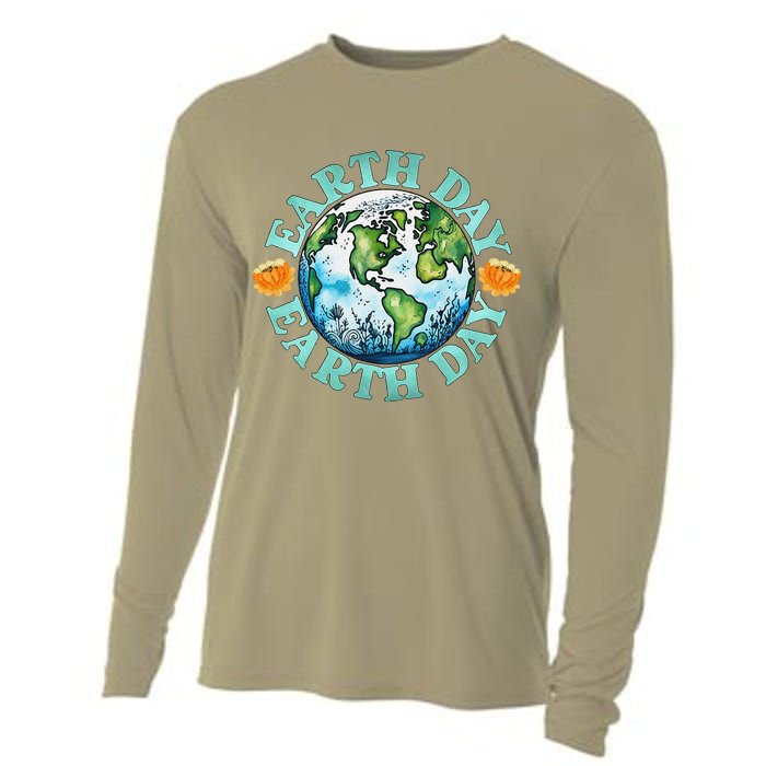 Earth Day Every Day Rainbow Globe Save The Planet Cooling Performance Long Sleeve Crew
