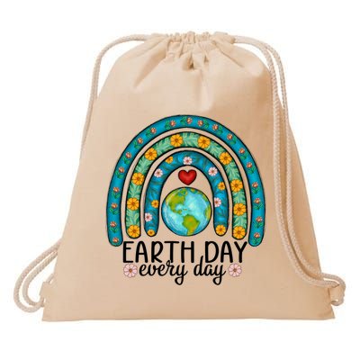 Earth Day Every Day Save Our Planet Rainbow Tree Drawstring Bag