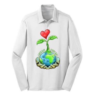 Earth Day Everyday Nature Heart Silk Touch Performance Long Sleeve Polo