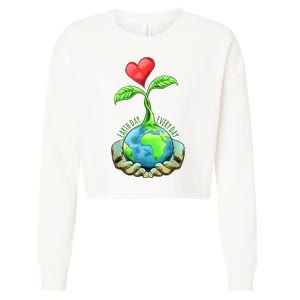 Earth Day Everyday Nature Heart Cropped Pullover Crew