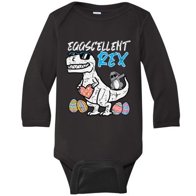 Easter Dino Eggcellent Bunny Dab Cute Trex Baby Long Sleeve Bodysuit