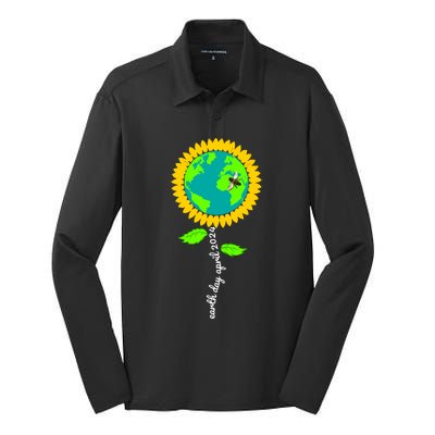 Earth Day Every Day 2024 Sunflower Restore Save Earth Silk Touch Performance Long Sleeve Polo