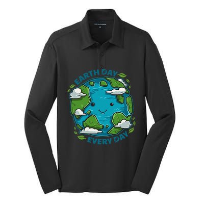 Earth Day Every Day Cute Environmental Light Silk Touch Performance Long Sleeve Polo