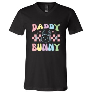 Easter Day Funny Daddy Bunny Retro Easter Father's Day V-Neck T-Shirt